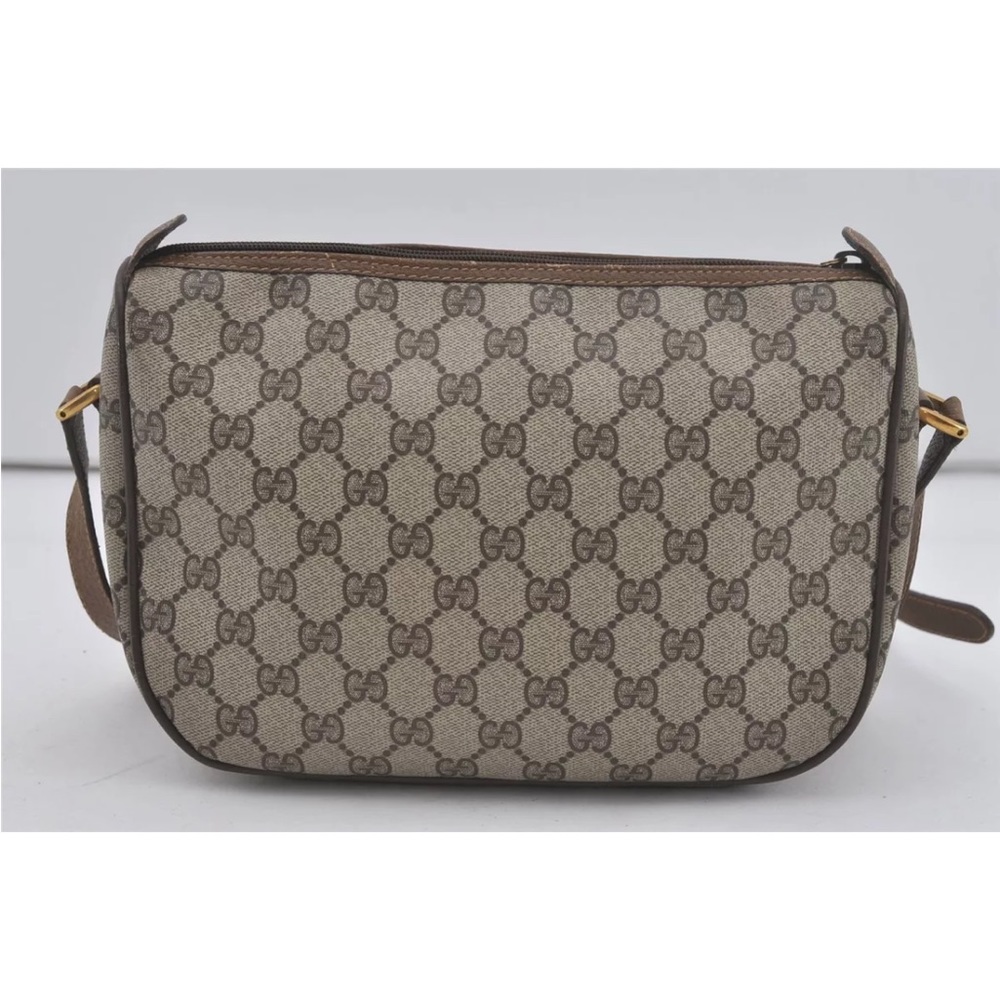 Authentic GUCCI Web Sherry Line Shoulder Cross Bag GG PVC Leather Brown 7169I - Picture 2 of 16